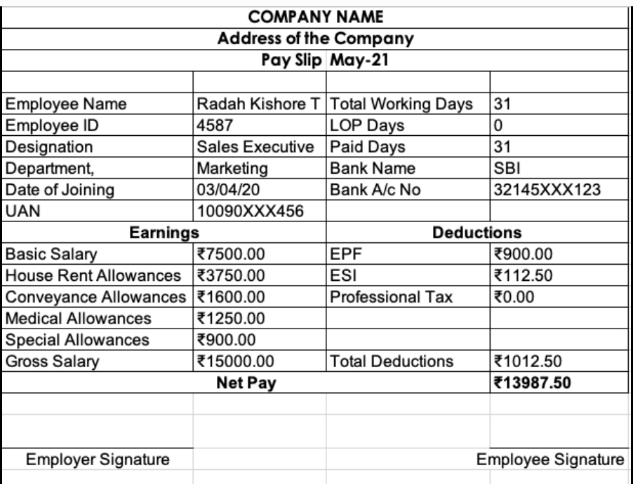 Salary Slip Format